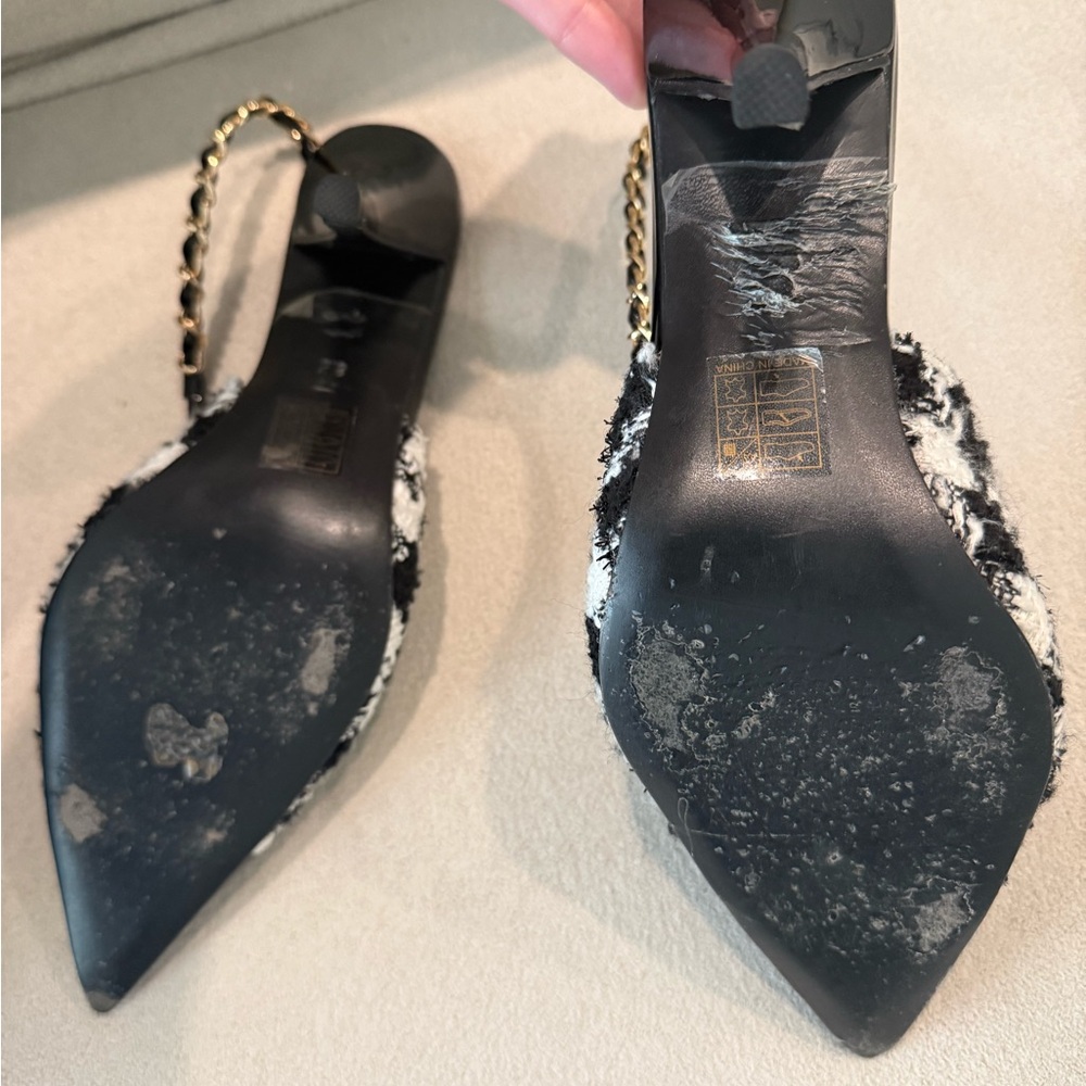 Chic Black and White Slingback Heels - Picture 6 of 6